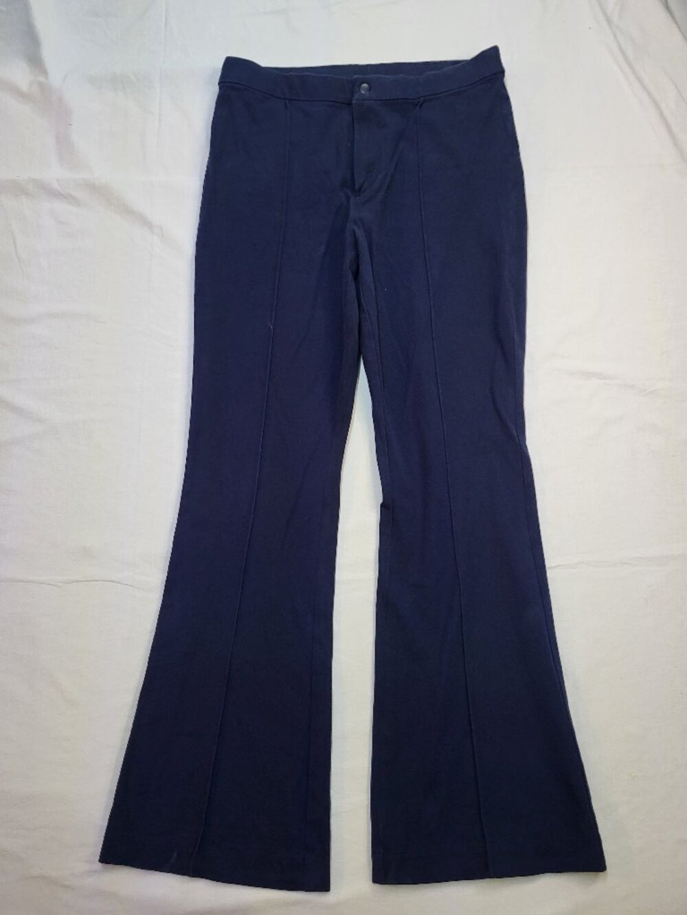 GAP Navy Blue Pull-On Flare Pants S 14 Mid Rise Front Seam Knit Trousers Flare
